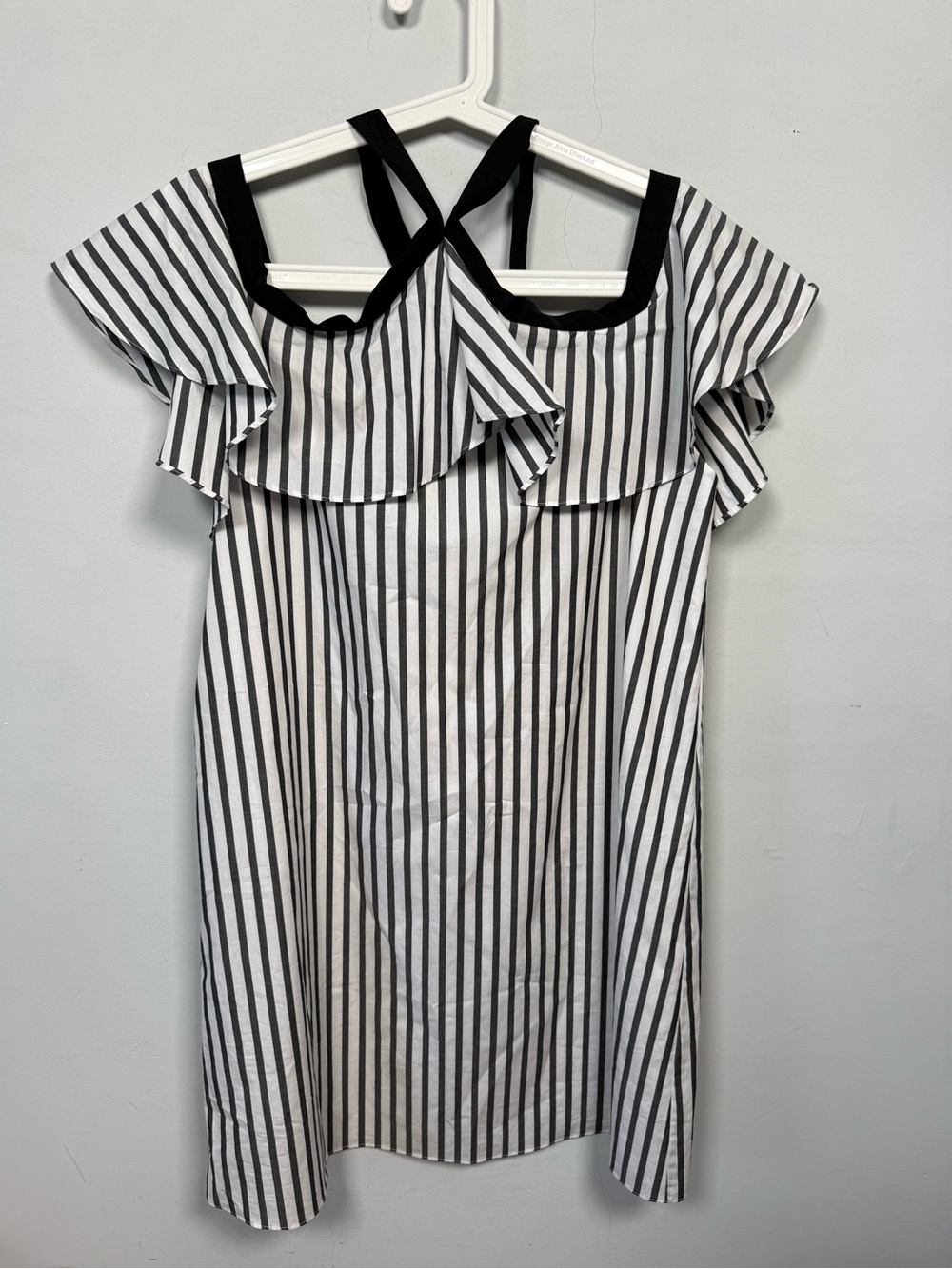 Alice + Olivia Alexis Striped Halter Ruffle Mini Dress Black White Size L